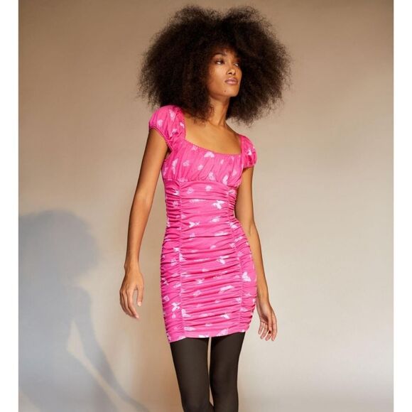 Urban Outfitters Butterfly Brenan Ruched mini dress NWT - Picture 4 of 11